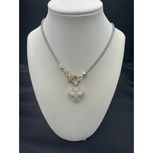 Silver Necklace with Clover Crystal Pave Removable Charm - 17"